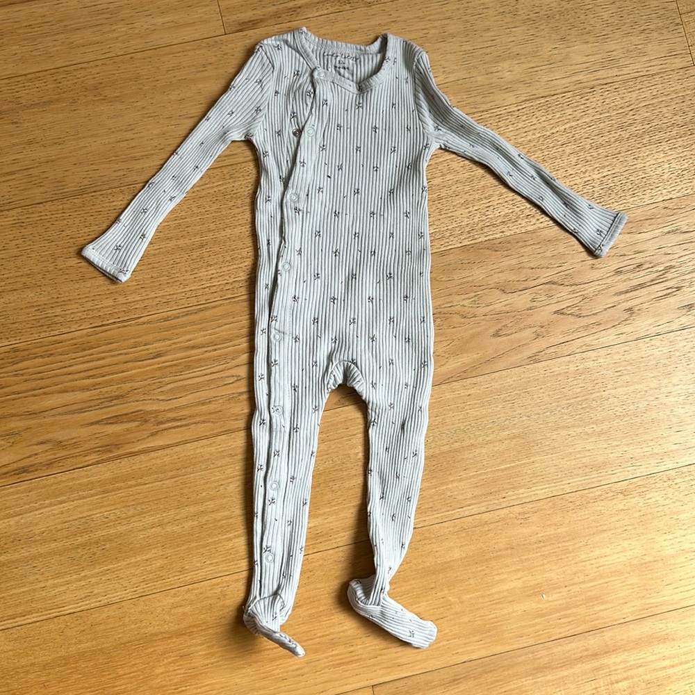 Lovely littles footed sleeper 12m blue floral print